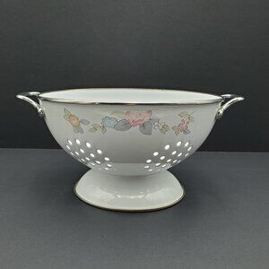 Pfaltzgraff Wyndham Colander Enamel Metal White Floral Colander Drainer